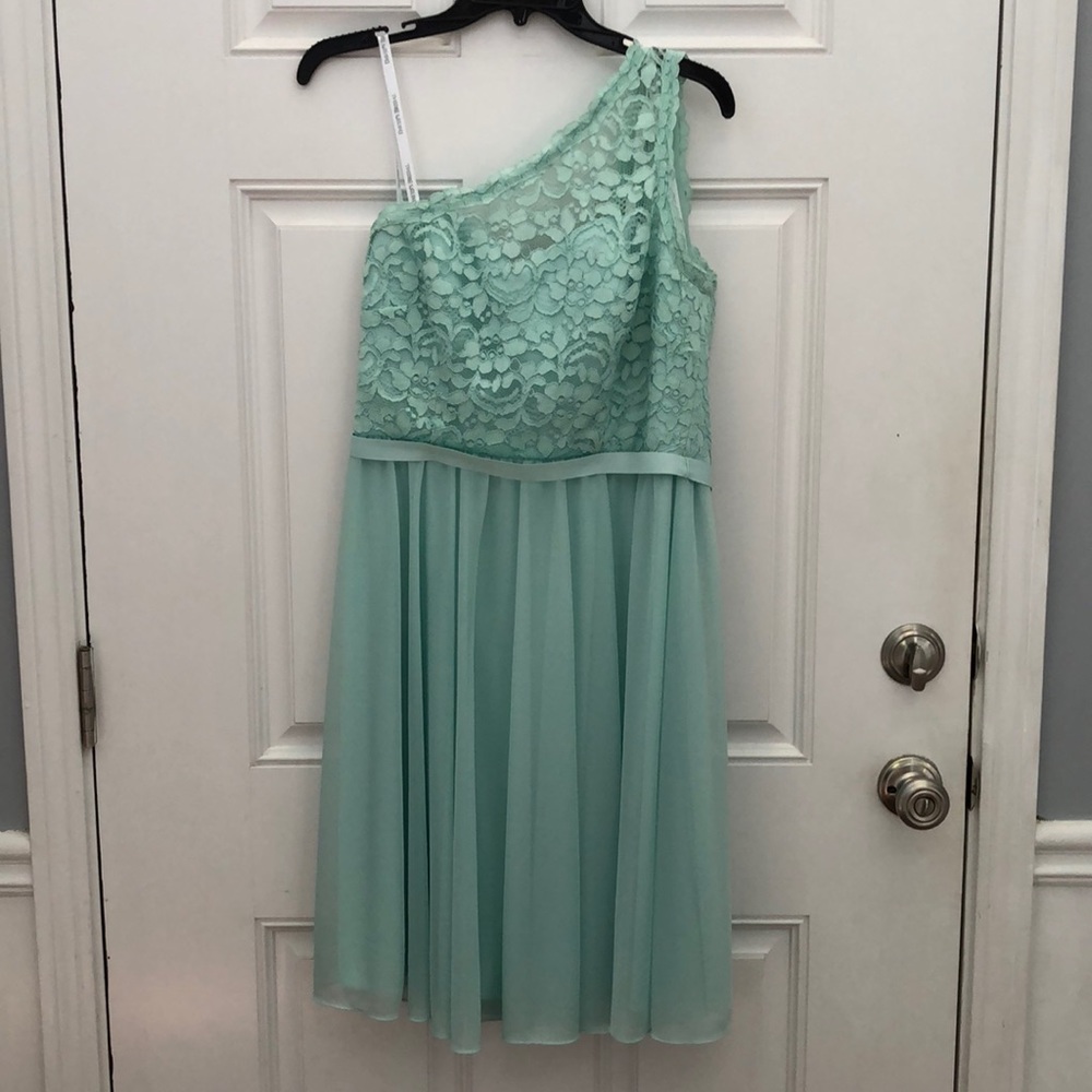Mint one shoulder lace dress